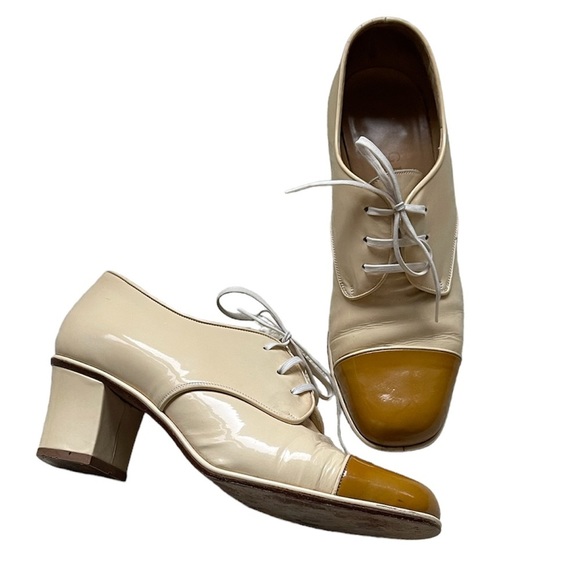 Gucci 2-Tone Patent Leather Heeled Oxfords Shoes Size 6 EUC - Picture 1 of 14